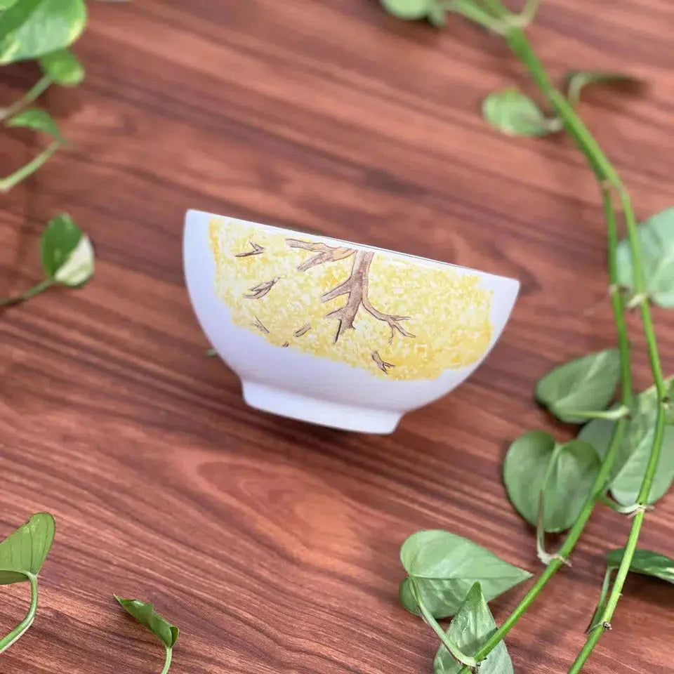Aparelho de Jantar Cerâmica Ypê Amarelo com Filete de Ouro 30 Peças Scalla