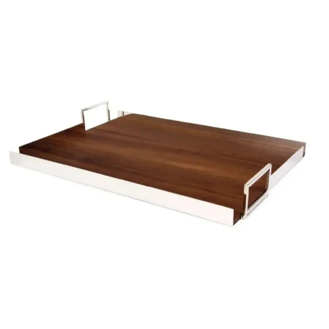 Bandeja Fundo Madeira e Alças de Prata Shefield Plate 50x35cm