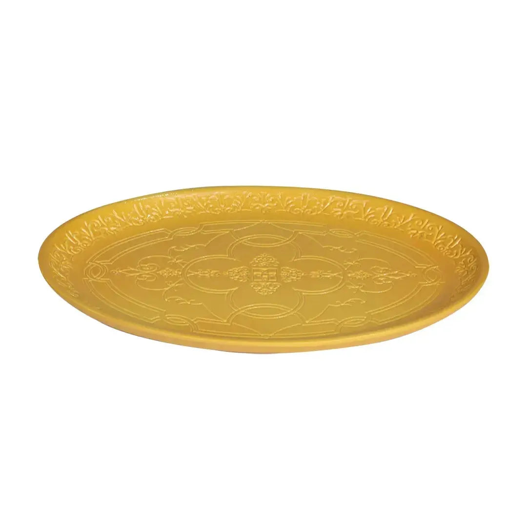 Bandeja Oval Madeira Arabesco Amarela 28x20cm Tuut