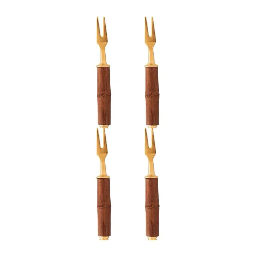 Conjunto 04 Garfos para Petisco Aço Inox Dourado Wolff Bambu Nature Original