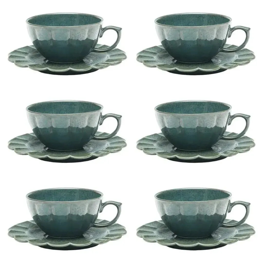 Conjunto com 6 Xícaras de Chá Porcelana Flora Hortênsia 220ml Oxford