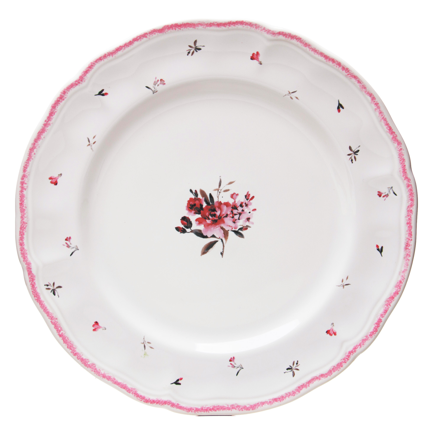 Conjunto 4 Pratos Rasos Cerâmica Florescer Rosa 27cm