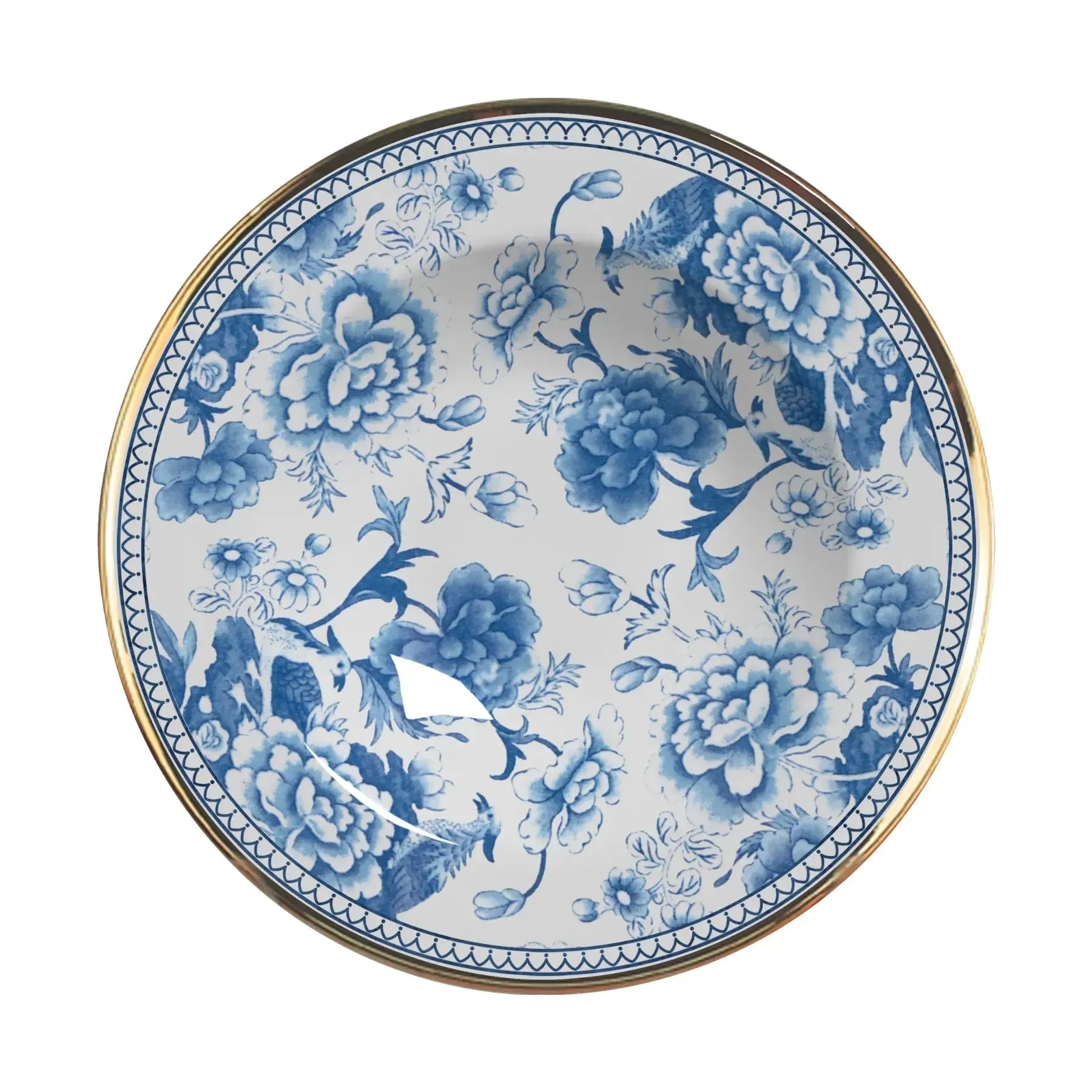 Jogo 6 Pratos Fundo Cerâmica Chinese Blue Filete Ouro 25cm Alleanza