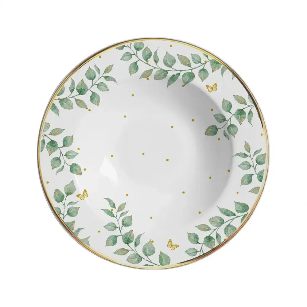Jogo 6 Pratos Fundo Donatella Cerâmica Filete Ouro 25cm Alleanza