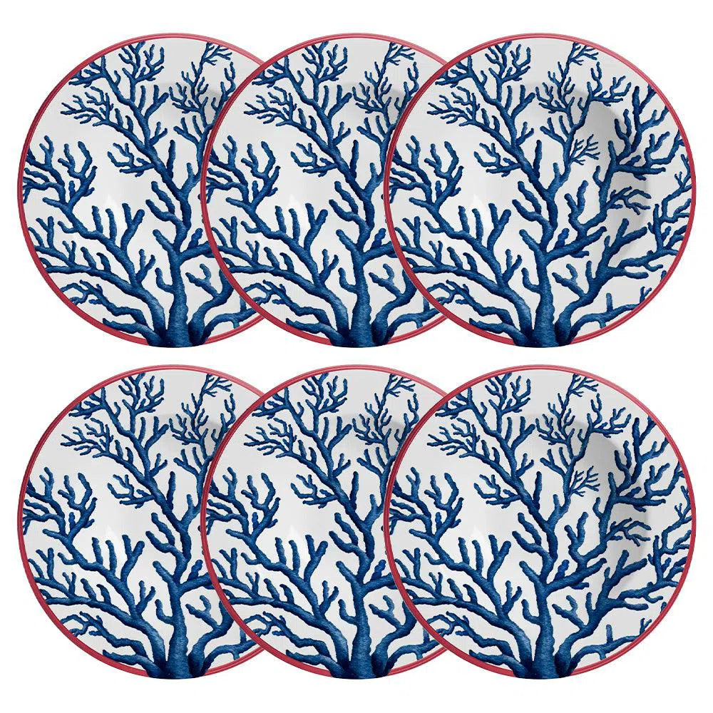 Jogo 6 Pratos Fundos Cerâmica Coral Gables Azul 24cm Alleanza