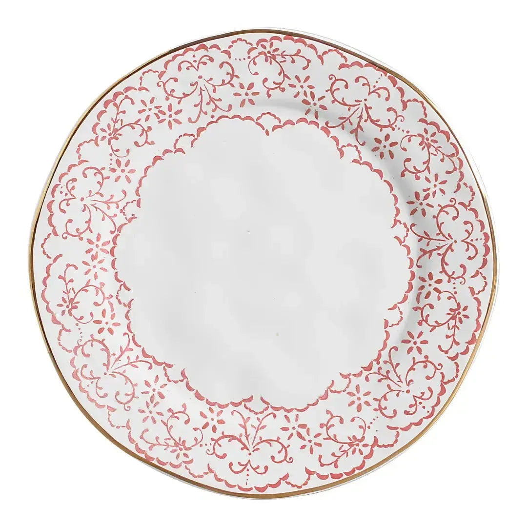 Jogo 6 Pratos Rasos Cerâmica Arabesco Rosa 28cm Scalla