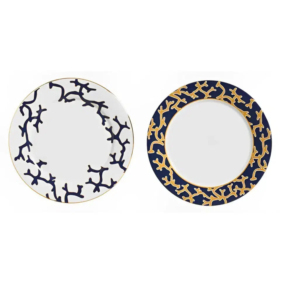 Jogo 6 Pratos Rasos Cerâmica Coral Blue (Branco com Azul e Azul com Amarelo) 27cm Scalla