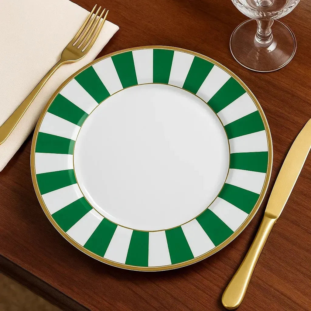 Jogo 6 Pratos Rasos Cerâmica Stripe Verde 29cm Alleanza