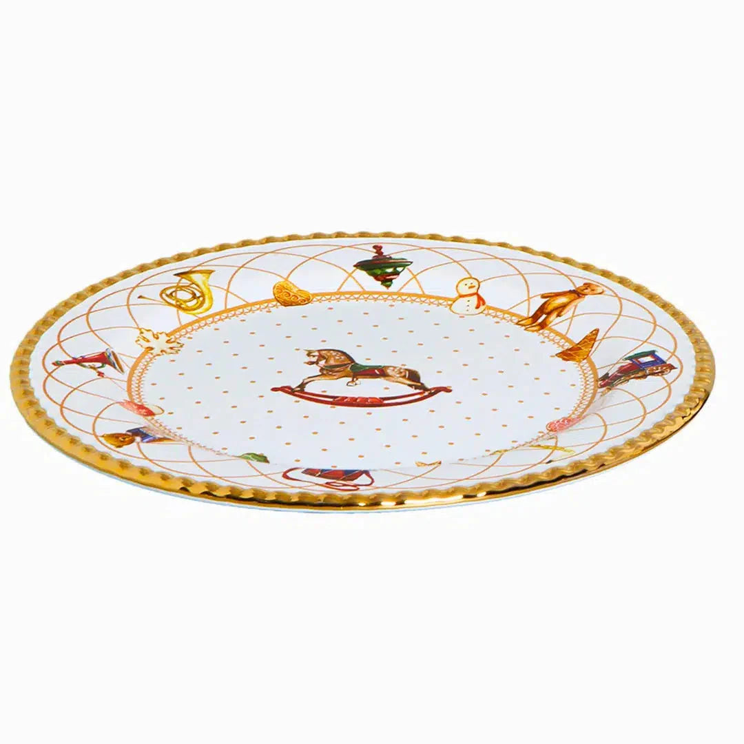 Jogo 6 Pratos Rasos Cerâmica Toys Christmas com Ouro 28cm Scalla