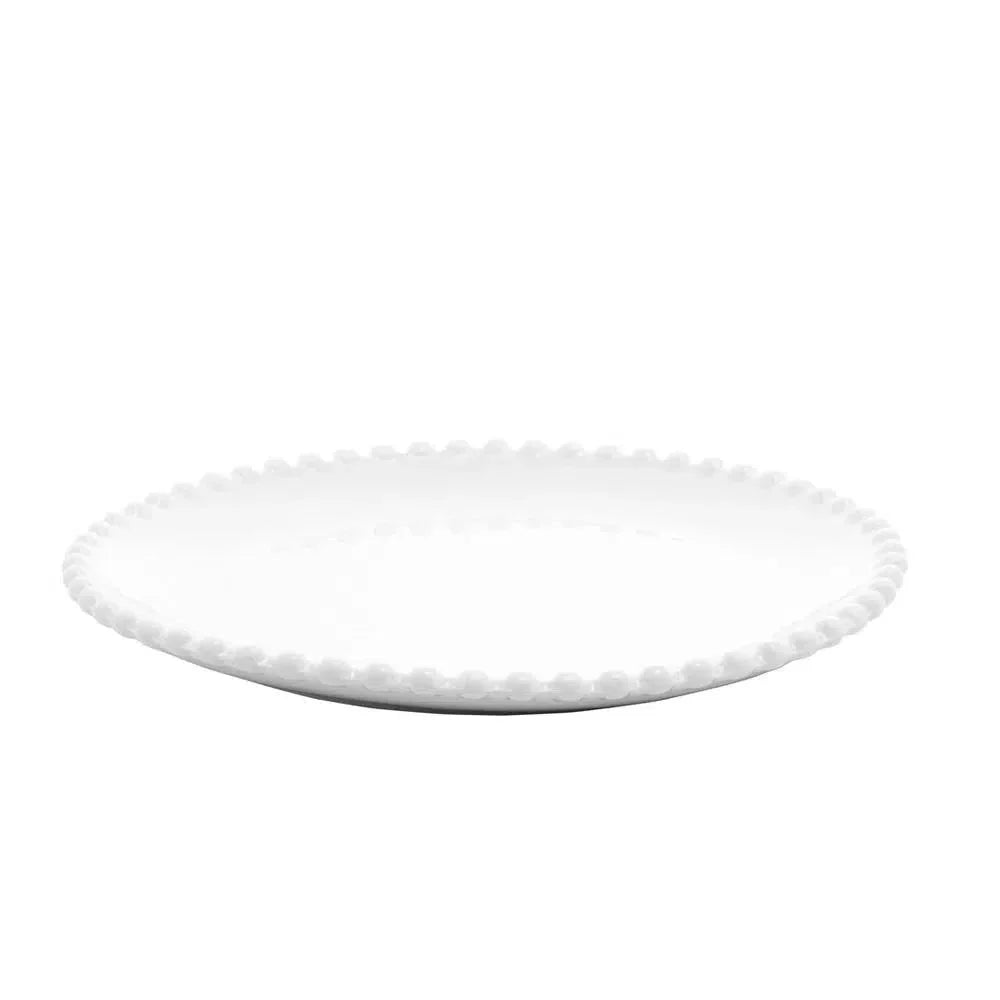 Jogo 6 Pratos de Sobremesa Cerâmica Bolinha Branco 20cm Scalla