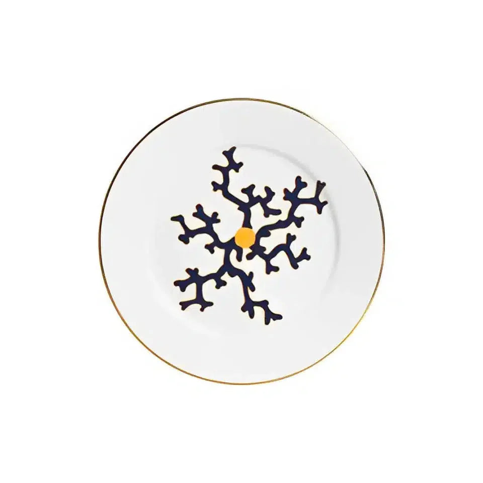 Jogo 6 Pratos de Sobremesa Cerâmica Coral Blue (Azul com Amarelo e Branco com Azul) 20,6cm Scalla