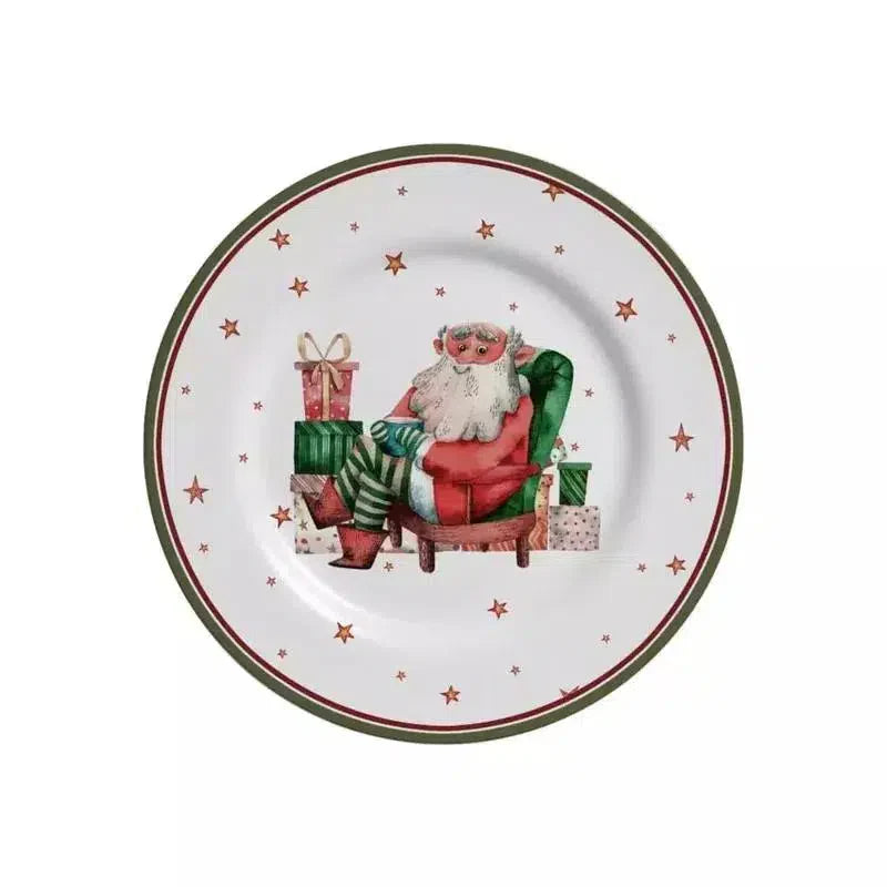 Jogo 6 Pratos de Sobremesa Cerâmica Father Christmas 19cm Alleanza