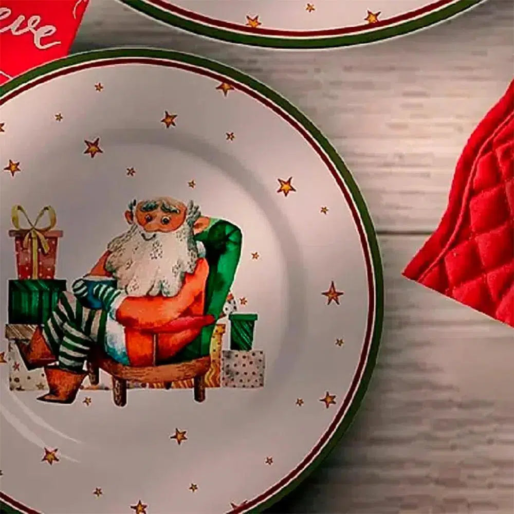 Jogo 6 Pratos de Sobremesa Cerâmica Father Christmas 19cm Alleanza