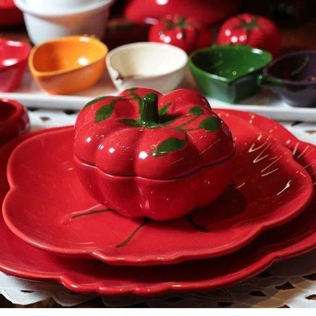 Jogo 6 Pratos de Sobremesa Cerâmica Tomate 20cm Scalla