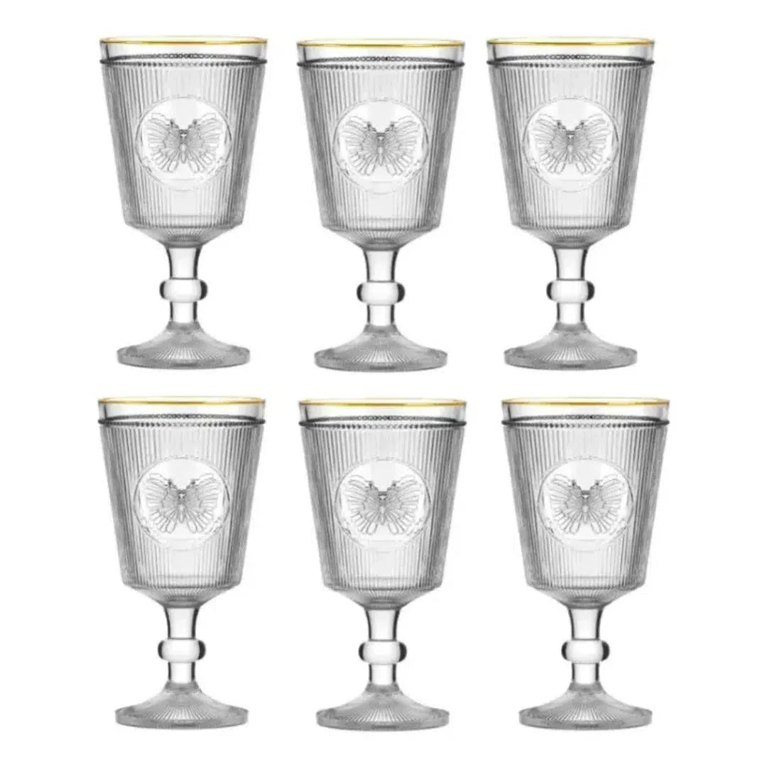 Jogo 6 Taças em Vidro Borboleta Gold Rim 325ml L'Hermitage