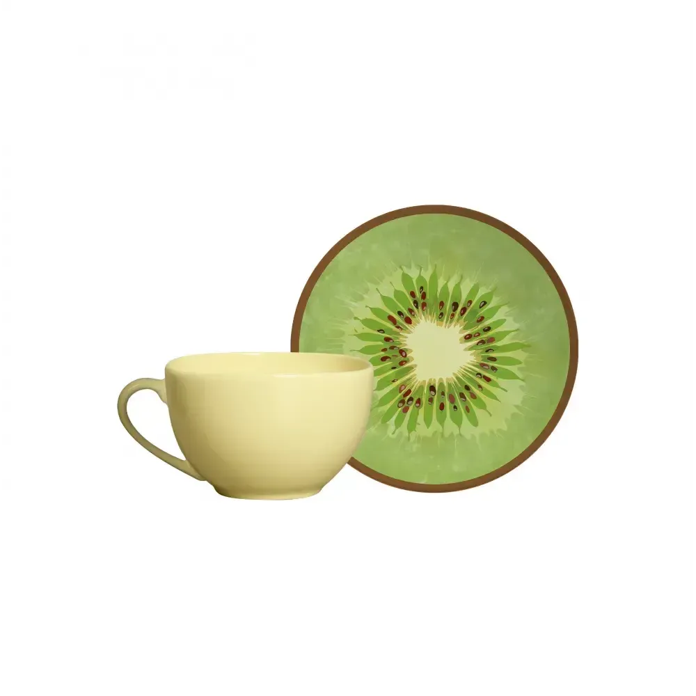 Jogo 6 Xícaras Chá Cerâmica Amarela Pires Coup Kiwi 250ml Alleanza