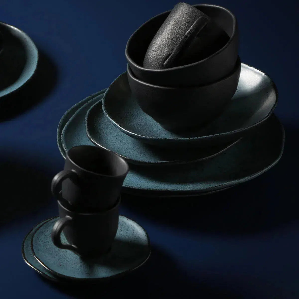 Jogo 6 Xícaras de Café Stoneware Orgânico Petroleum/Night Sky 120ml Porto Brasil