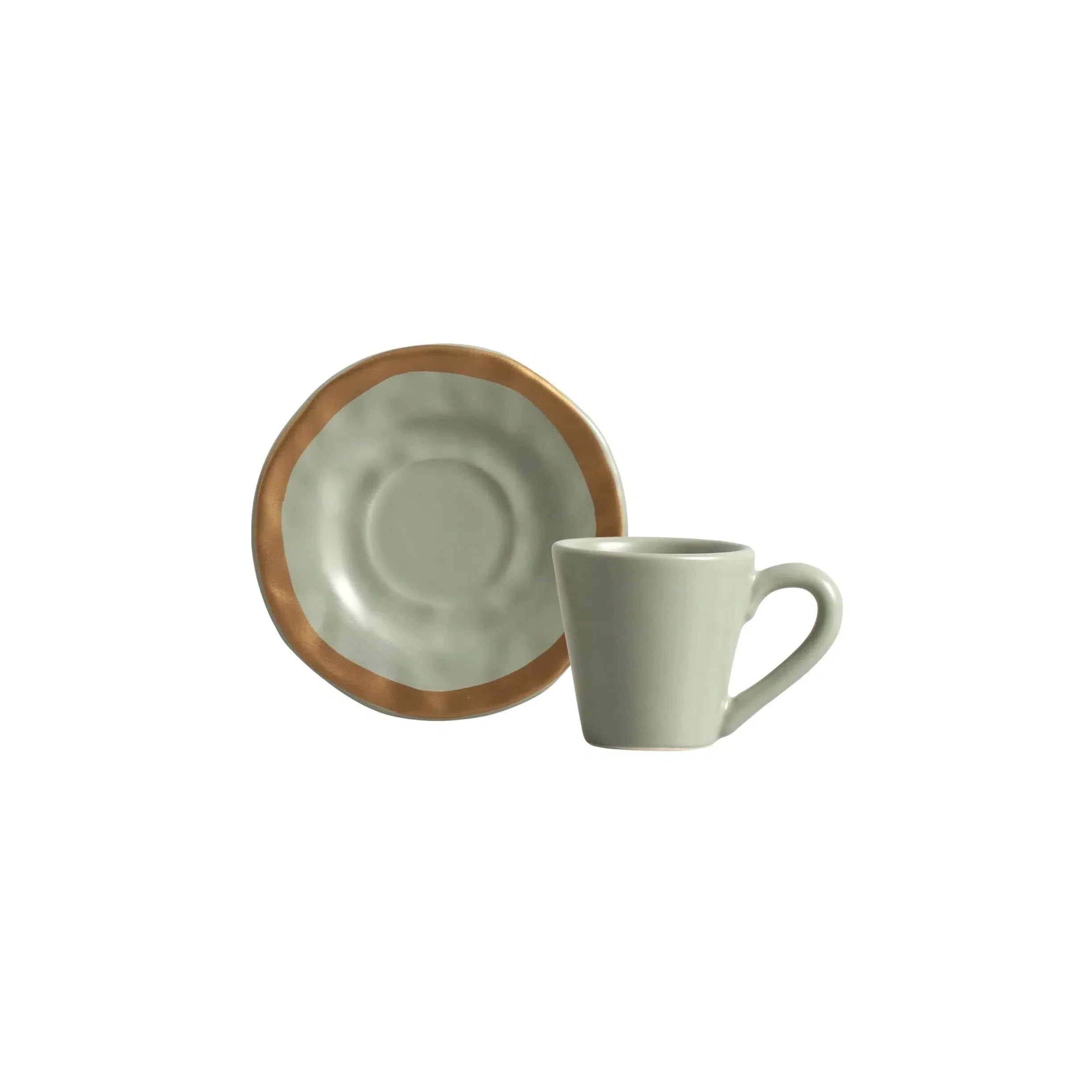 Jogo 6 Xícaras de Café com Pires Cerâmica Verde com Filete Amassada 80ml Scalla