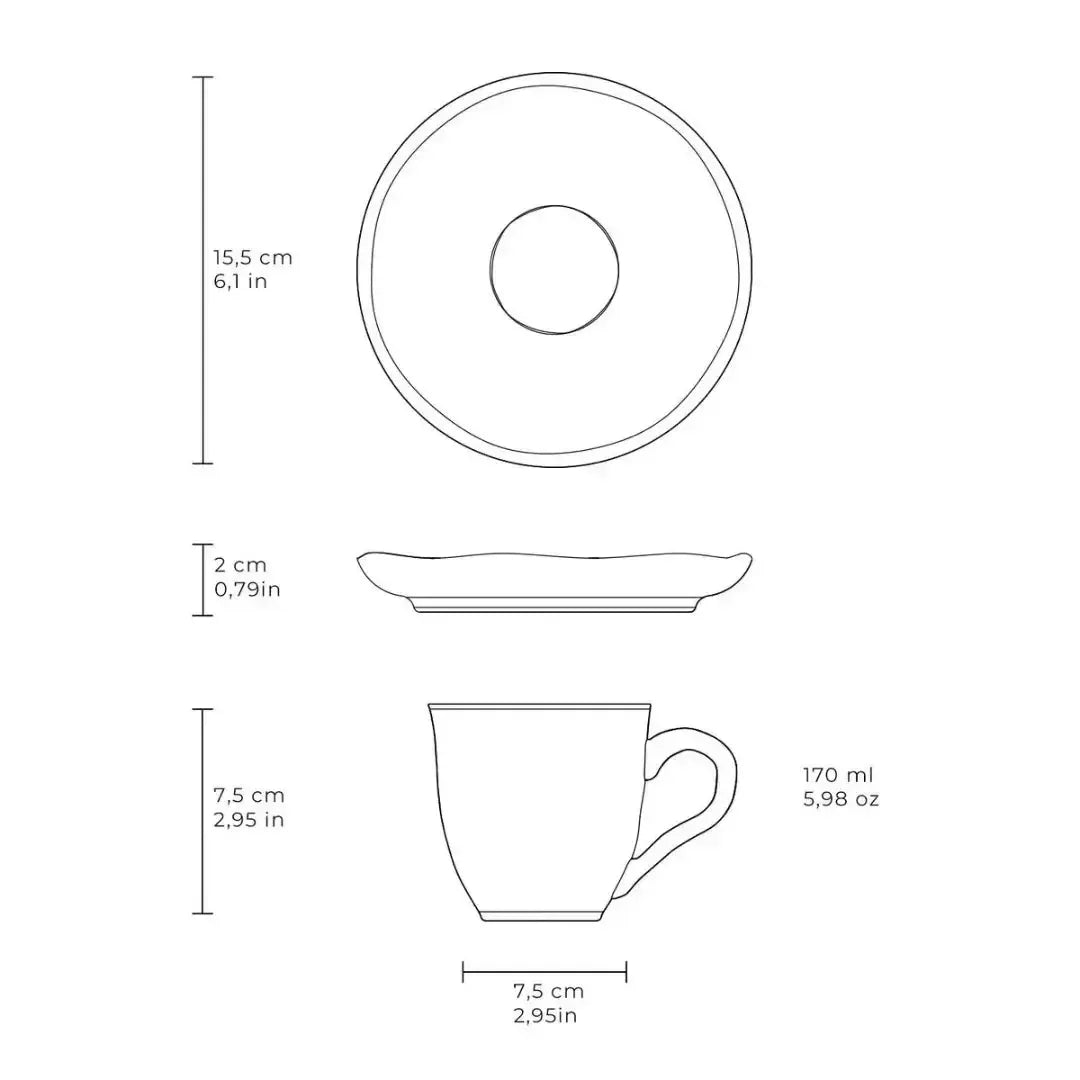 Jogo 6 Xícaras de Chá Stoneware Bio Preto Matte 170ml Porto Brasil