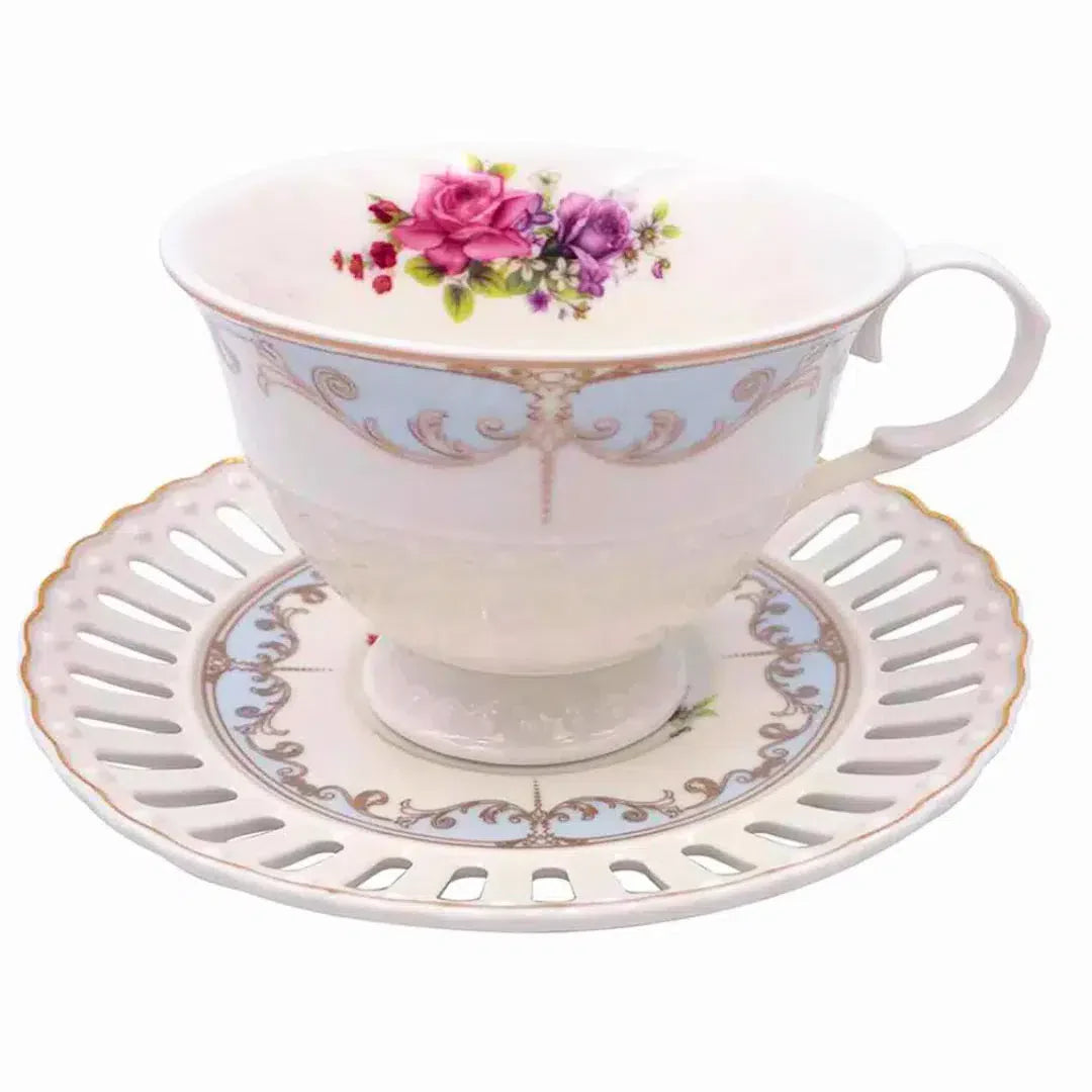 Jogo 6 Xícaras de Chá com Pires New Bone China Mon Cheri 220ml L'Hermitage