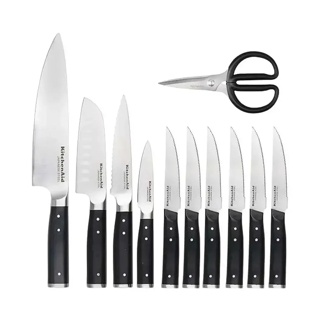 Jogo de 12 peças com Facas Forjadas e Cepo Afiador KitchenAid