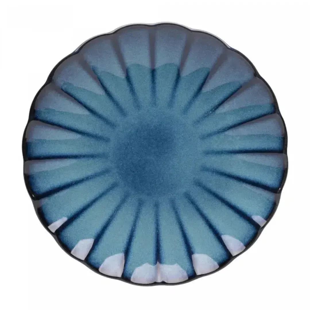 Kit com 6 Pratos de Sobremesa Cerâmica Scallop Azul 21cm