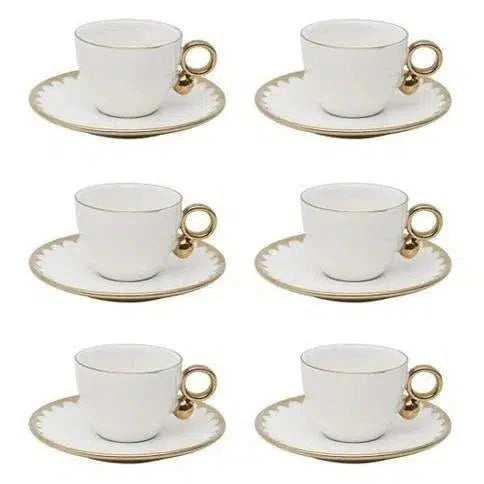 Kit com 6 Xícaras de Café Com Pires Porcelana Egg 90ml