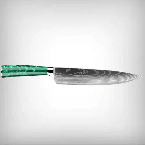 OUTLET: Faca do Chef Artemano 20cm com Acabamento em Aço Damasco e Cabo em Pakkawood Jungle