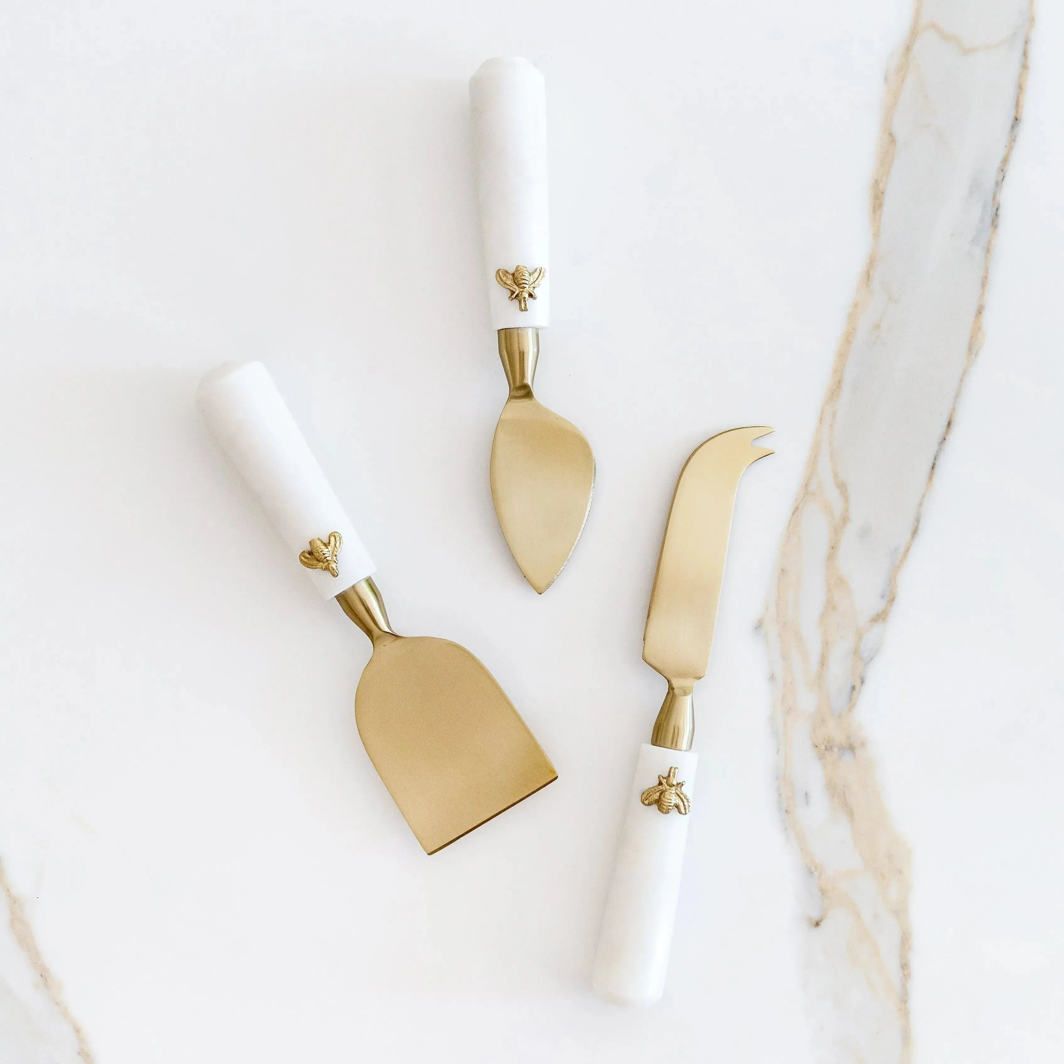 Conjunto de 3 Facas Para Queijo Cabo Mármore Laguiole Bee