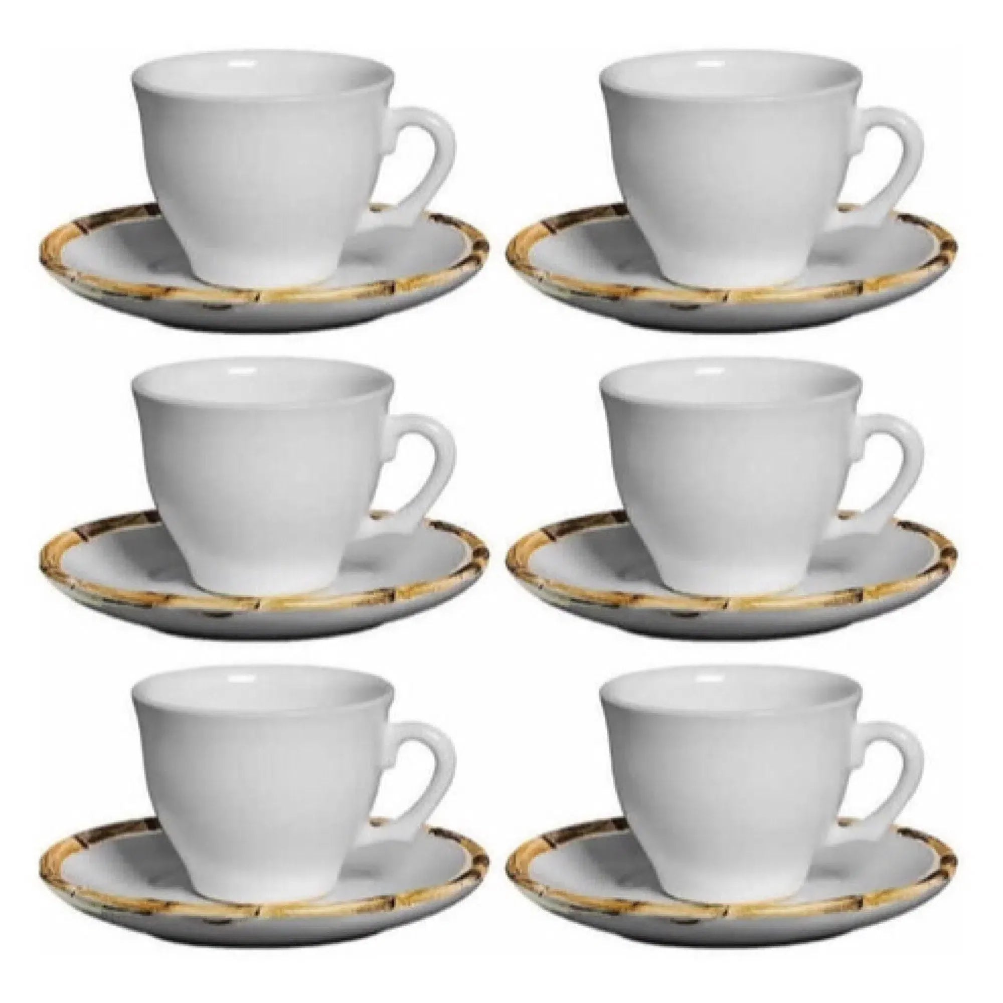 Jogo 6 Xícaras de Café com Pires Cerâmica Bambu 100ml Scalla