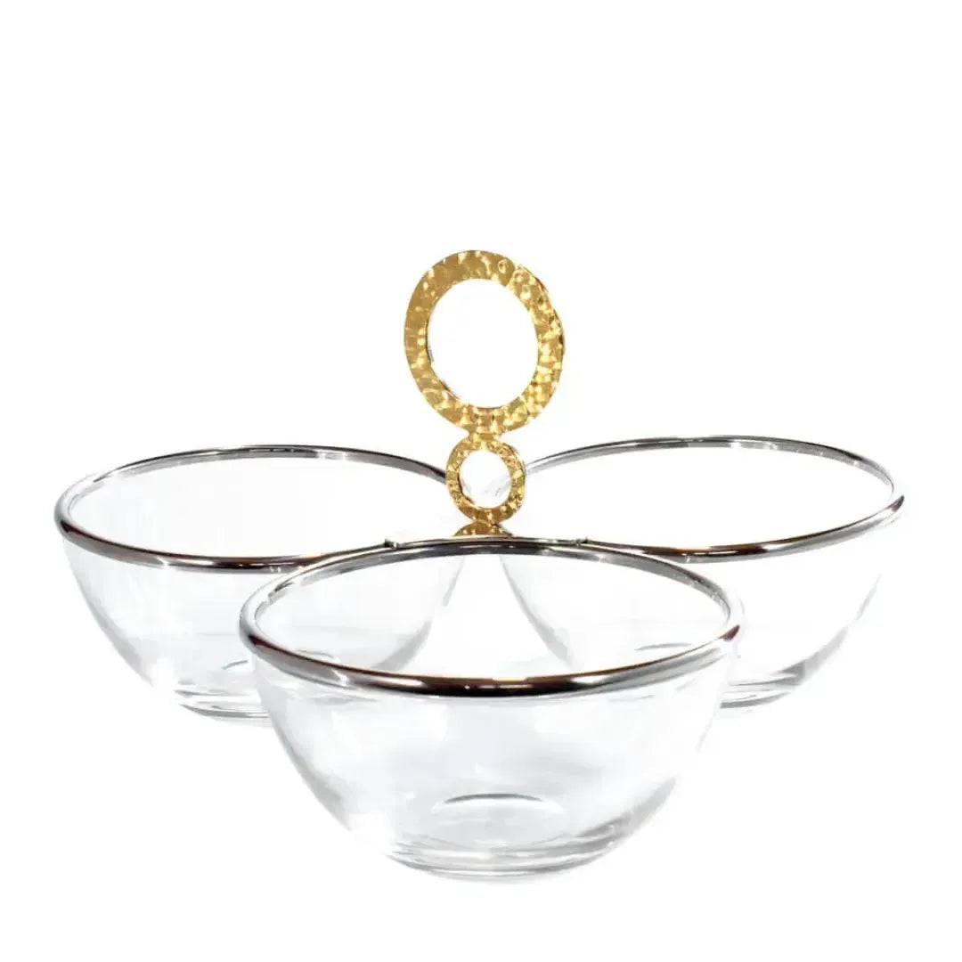 Porta Aperitivo Triplo Inox Nocc Venezia com Detalhes Ouro Riva