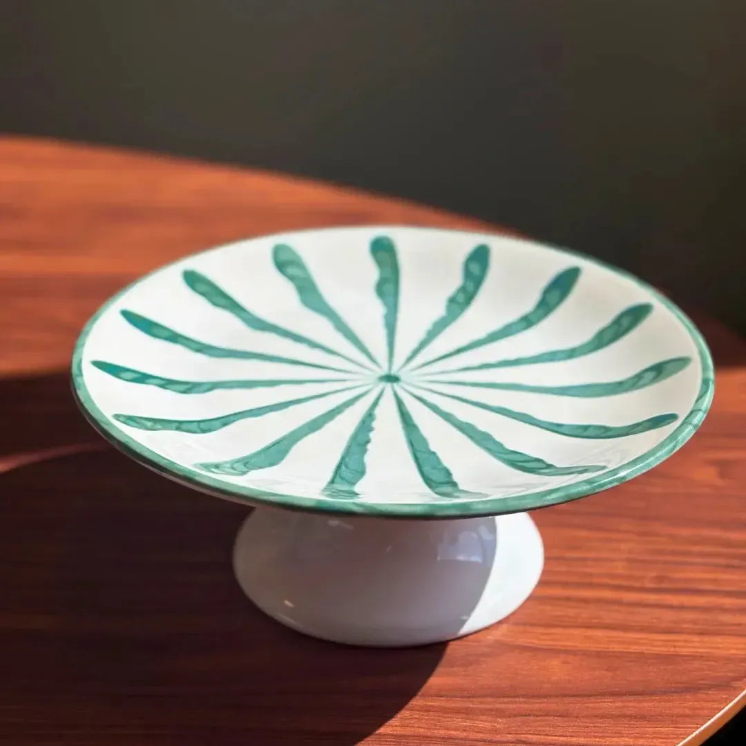 Porta Petit Four com Pé Cerâmica Piuma Verde Scalla