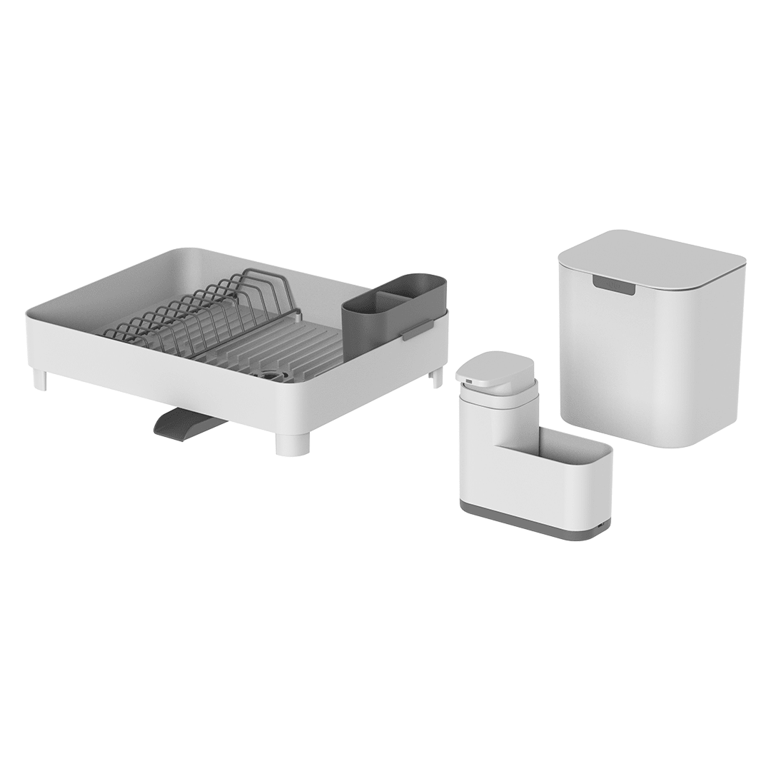 Kit Lavare Pro 3 em 1 - Escorredor, Dispenser e Lixeira