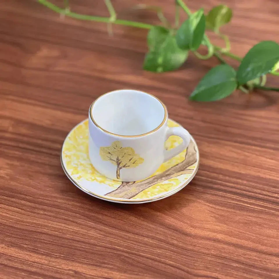 Aparelho de Jantar Cerâmica Ypê Amarelo com Filete de Ouro 30 Peças Scalla