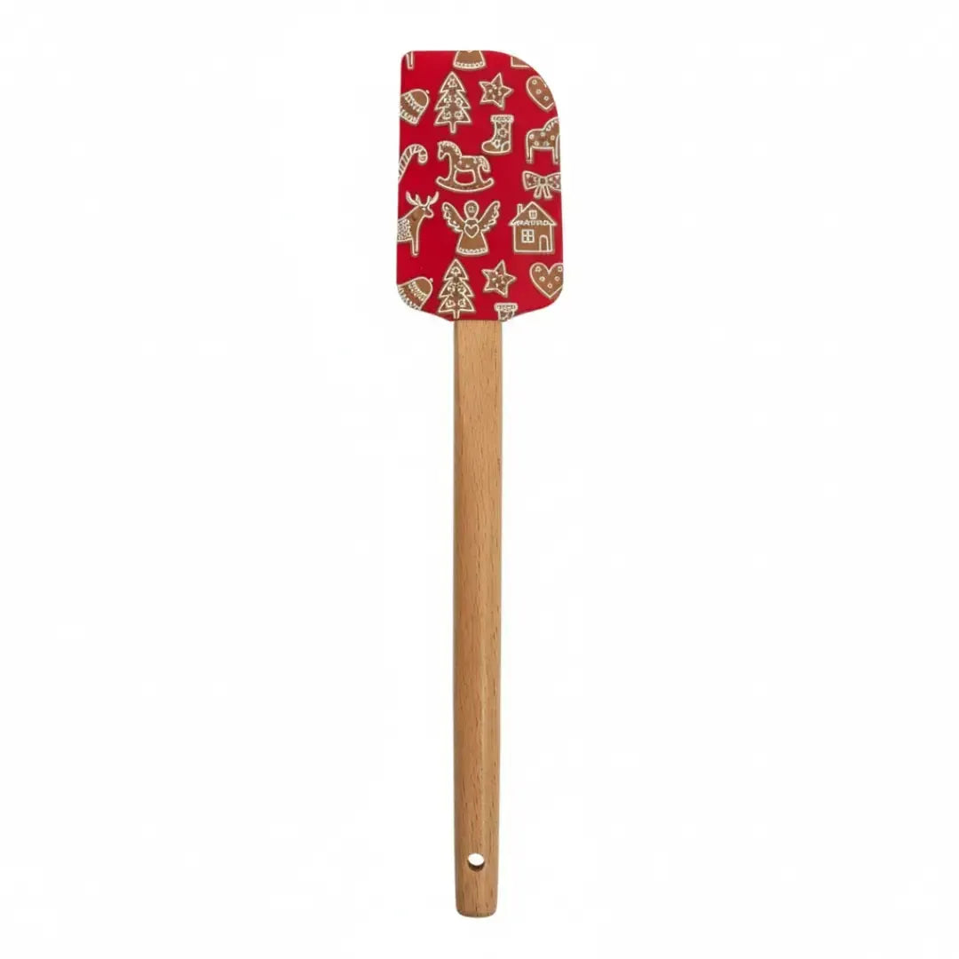 Conjunto 2 Espátulas Cozinha Natal Silicone / Madeira Vermelha
