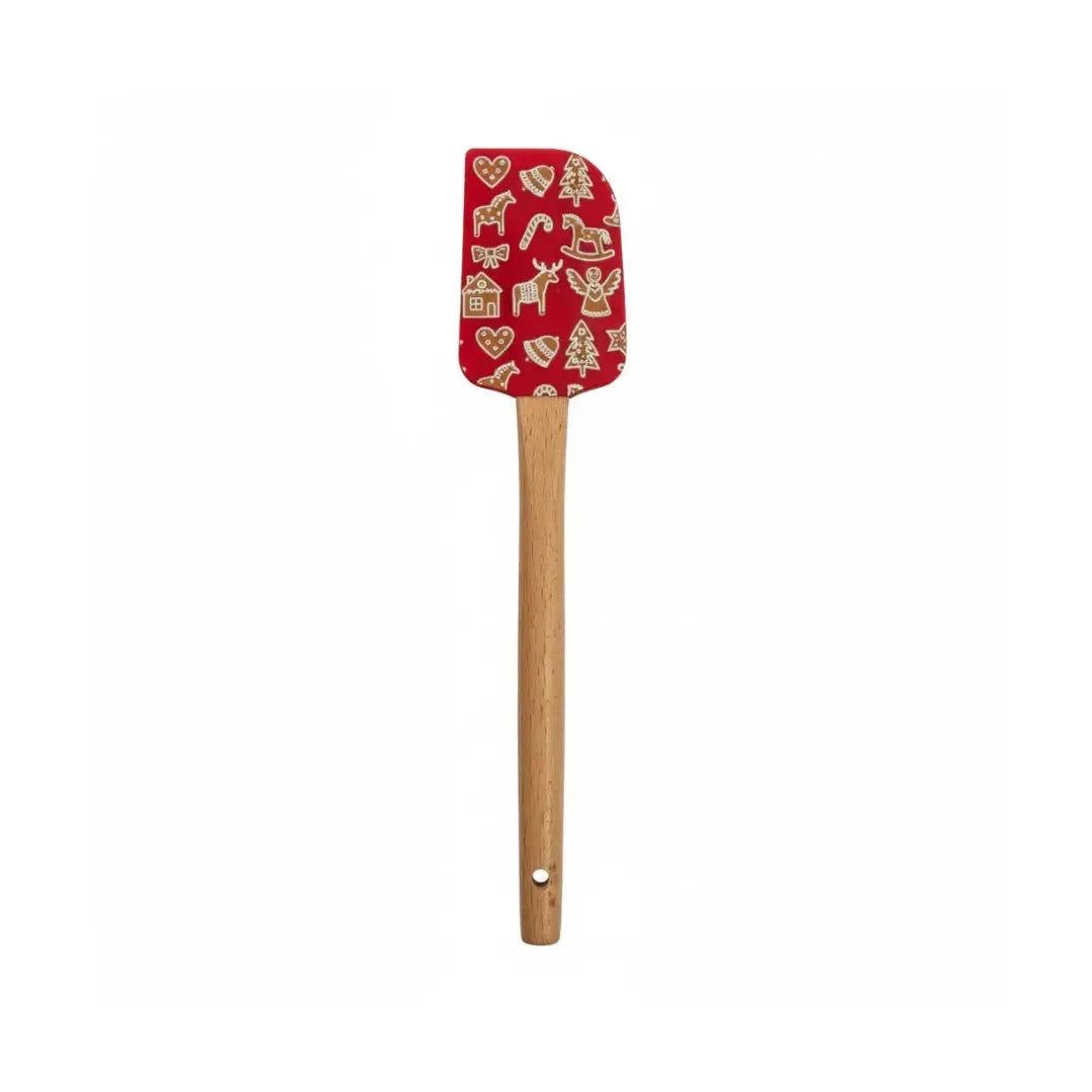Conjunto 2 Espátulas Cozinha Natal Silicone / Madeira Vermelha
