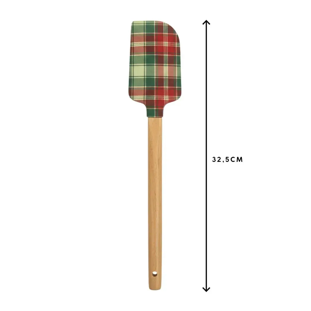 Conjunto 2 Espátulas Cozinha Natal Silicone / Madeira Xadrez Verde