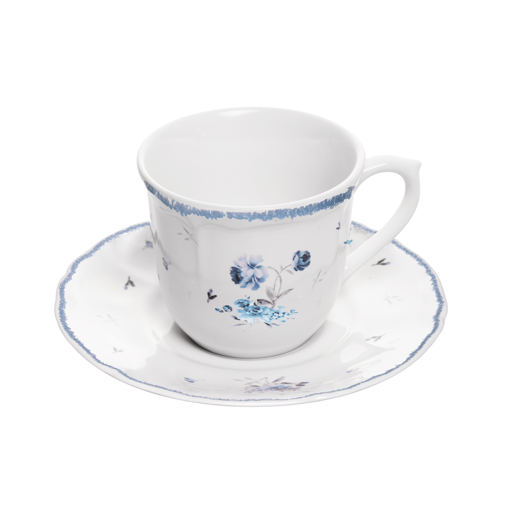 Conjunto 4 Xícaras de Café com Pires Cerâmica Florescer Azul 90ml
