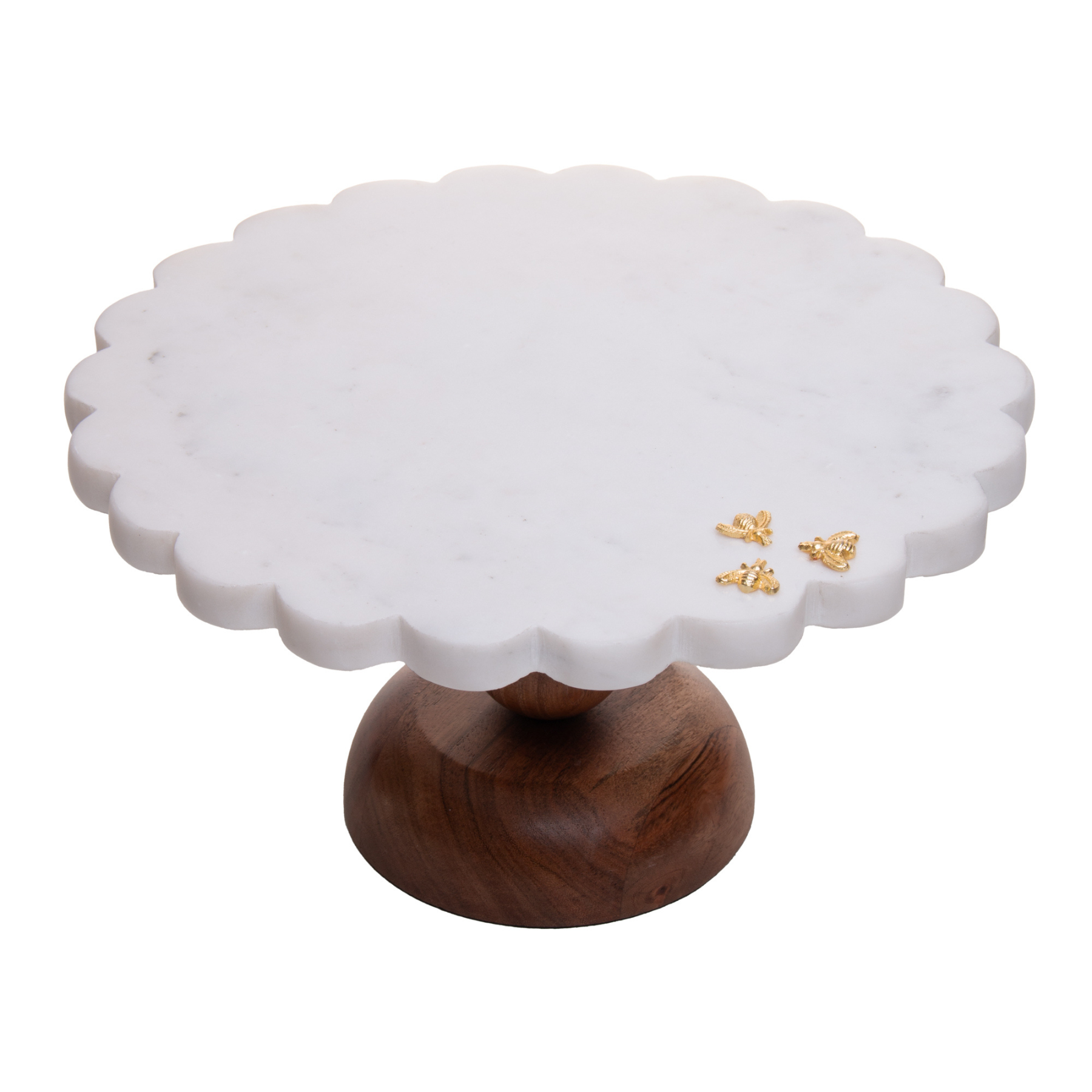 Prato para Bolo Mármore Com Pé Madeira New Bee 28x16,5cm Wolff