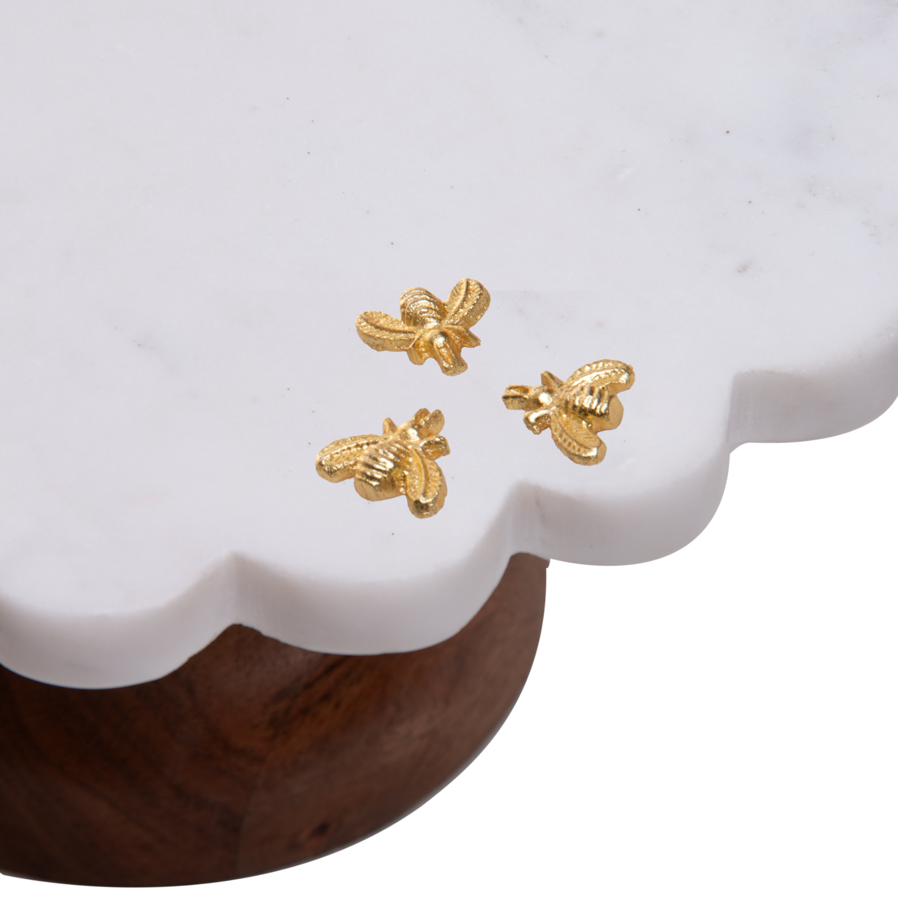 Prato para Bolo Mármore Com Pé Madeira New Bee 28x16,5cm Wolff