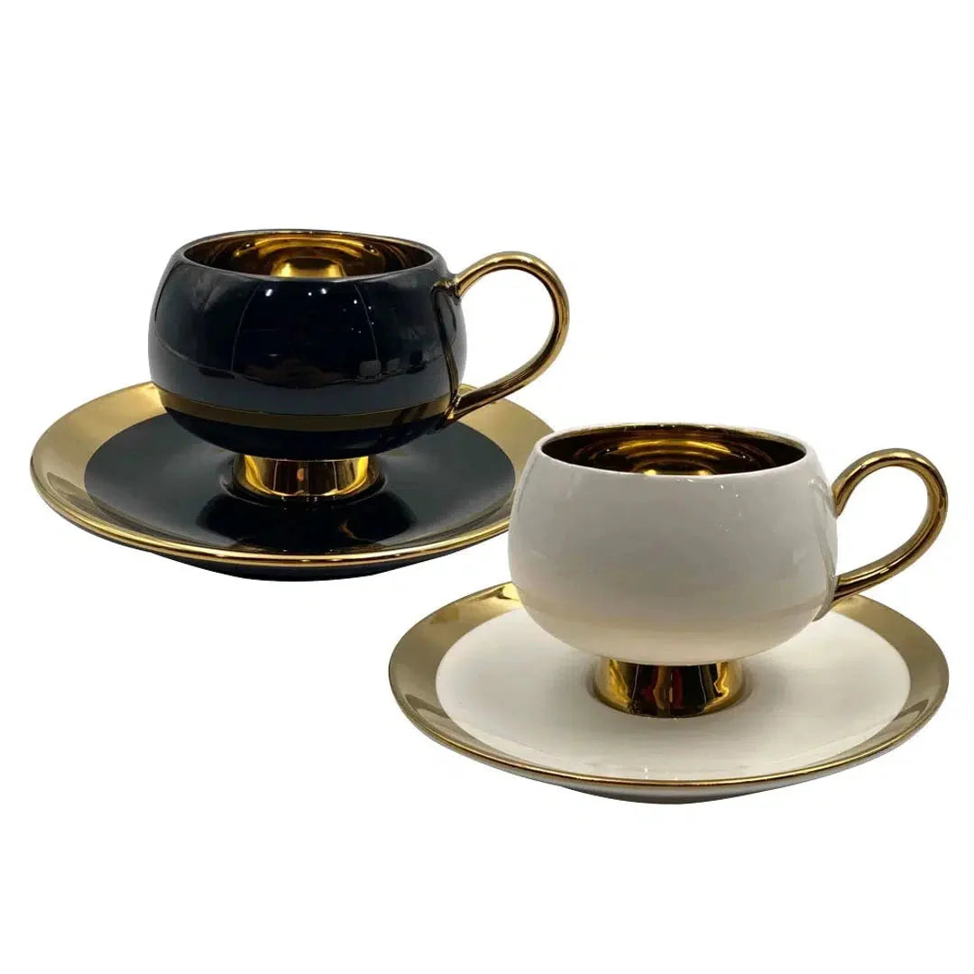Jogo 4 Xícaras de Chá com Pires New Bone China Thari Borda Dourada 200ml L'Hermitage