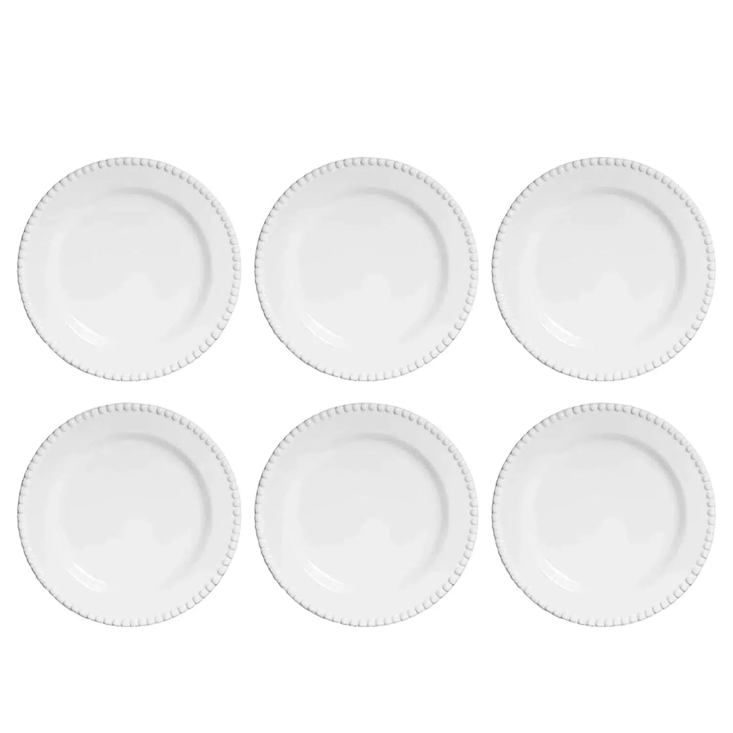 Jogo 6 Pratos Rasos Cerâmica Bolinha Branco 26cm Scalla