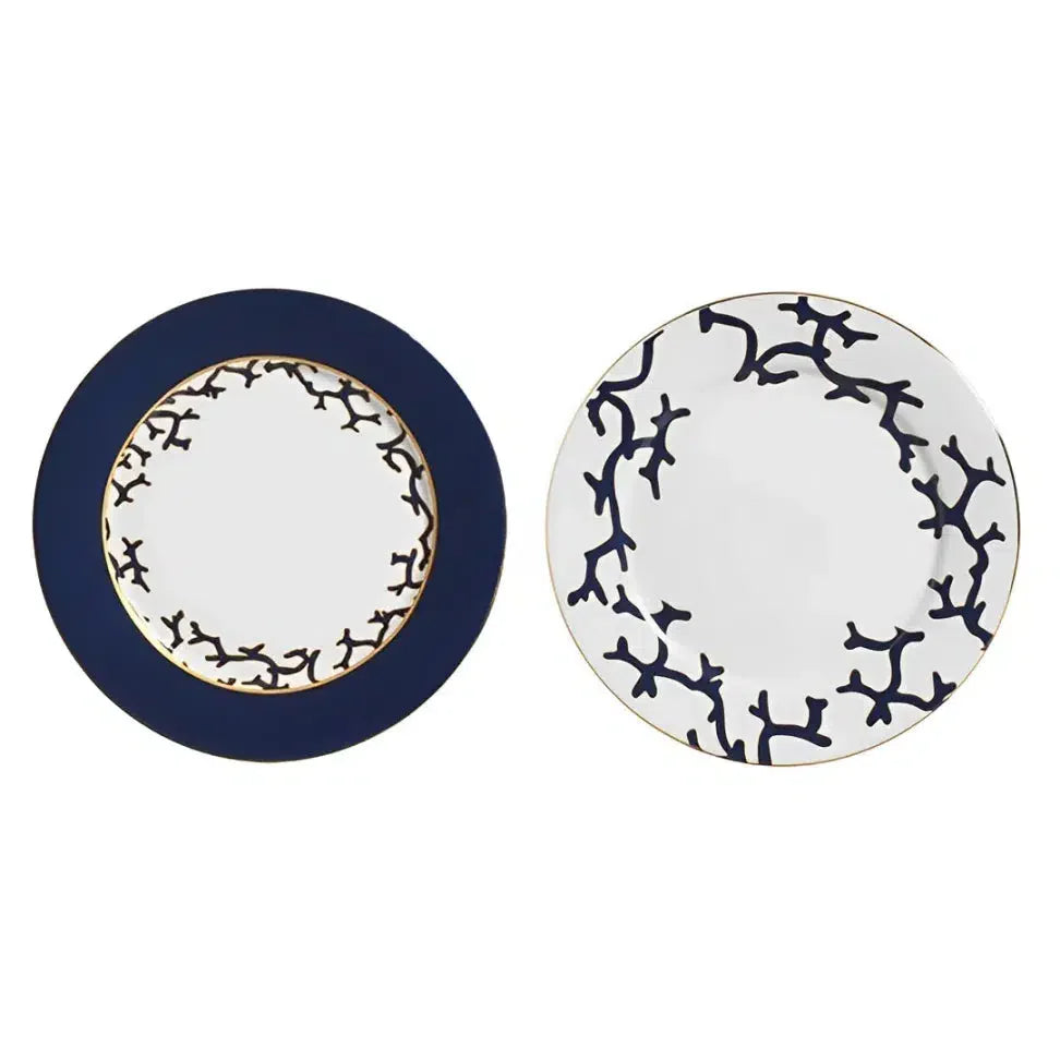 Jogo 6 Pratos Rasos Cerâmica Coral Blue (Azul e Branco com Azul) 27cm Scalla