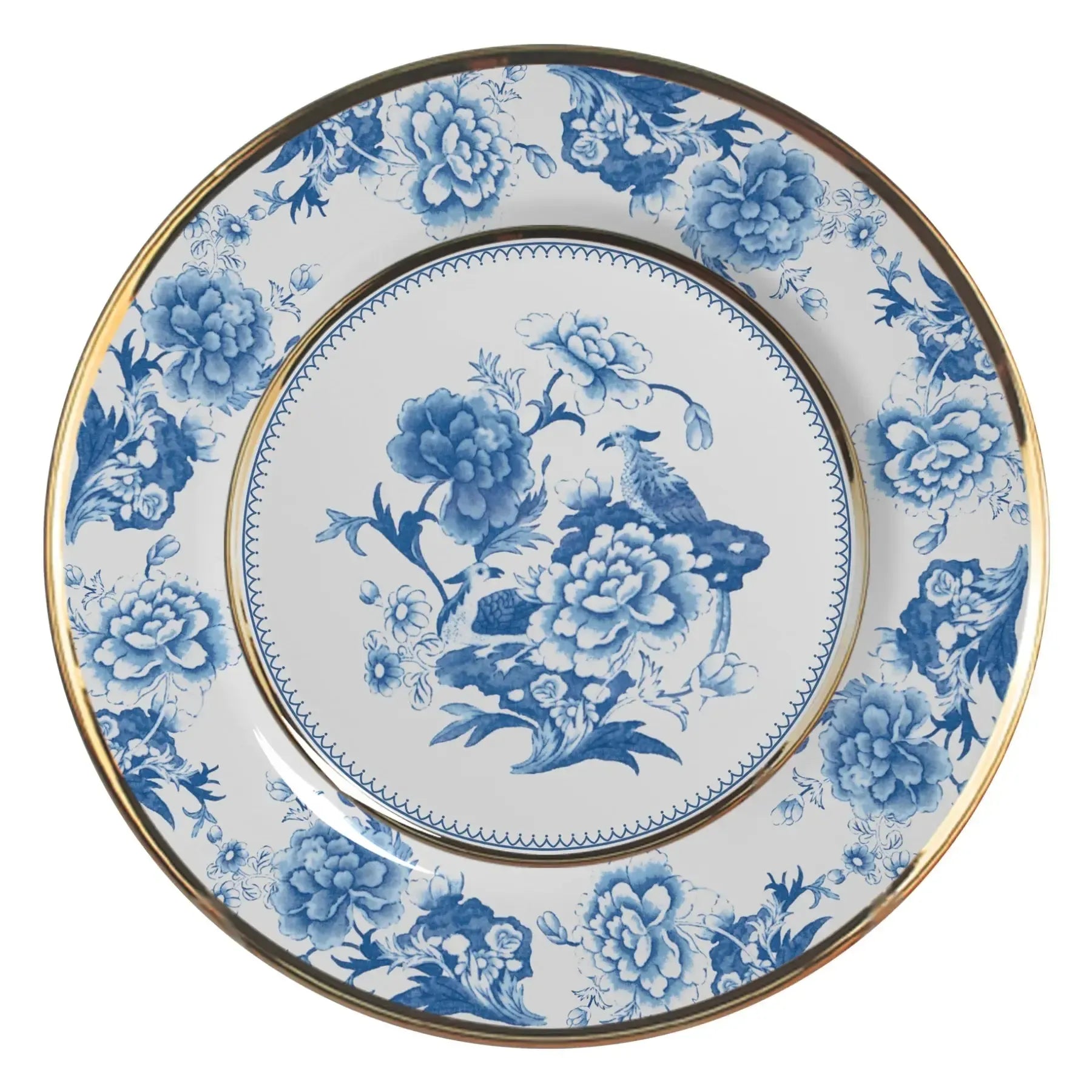 Jogo 6 Pratos Sobremesa Cerâmica Chinese Blue Filete Ouro 21cm Alleanza