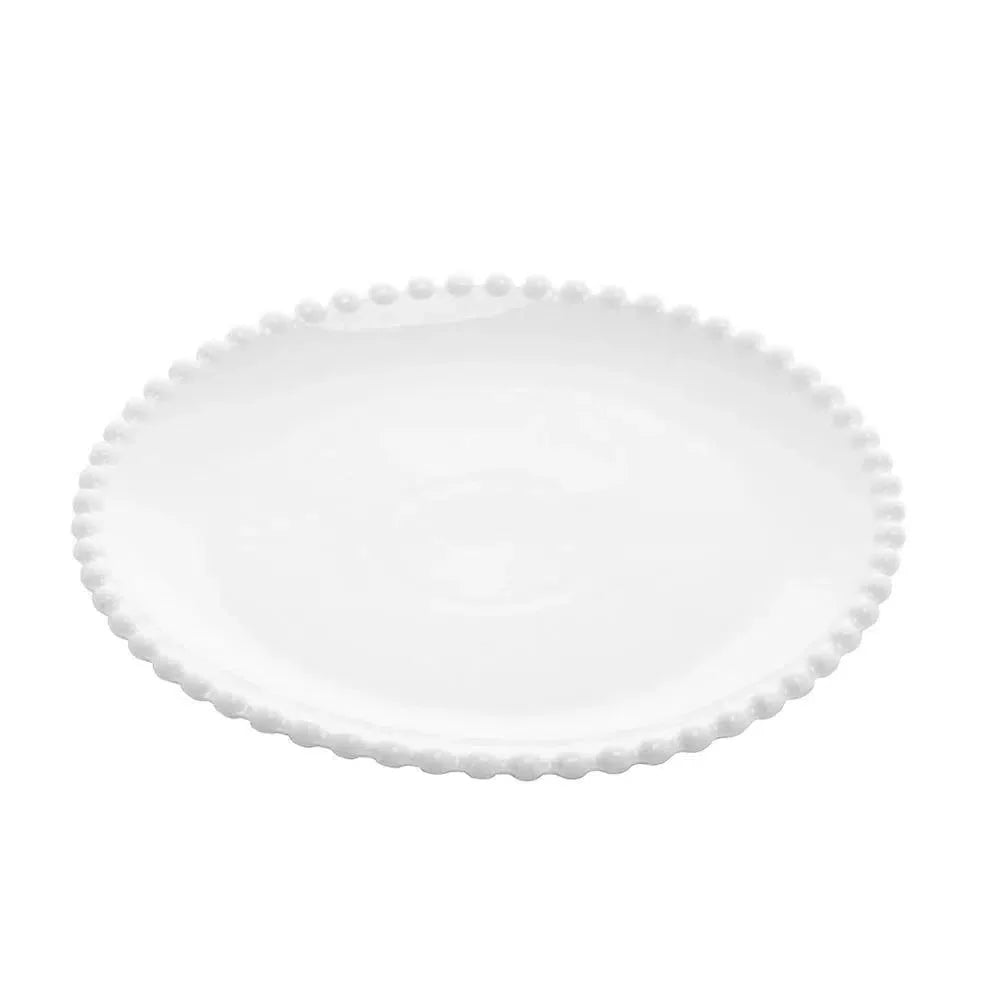 Jogo 6 Pratos de Sobremesa Cerâmica Bolinha Branco 20cm Scalla