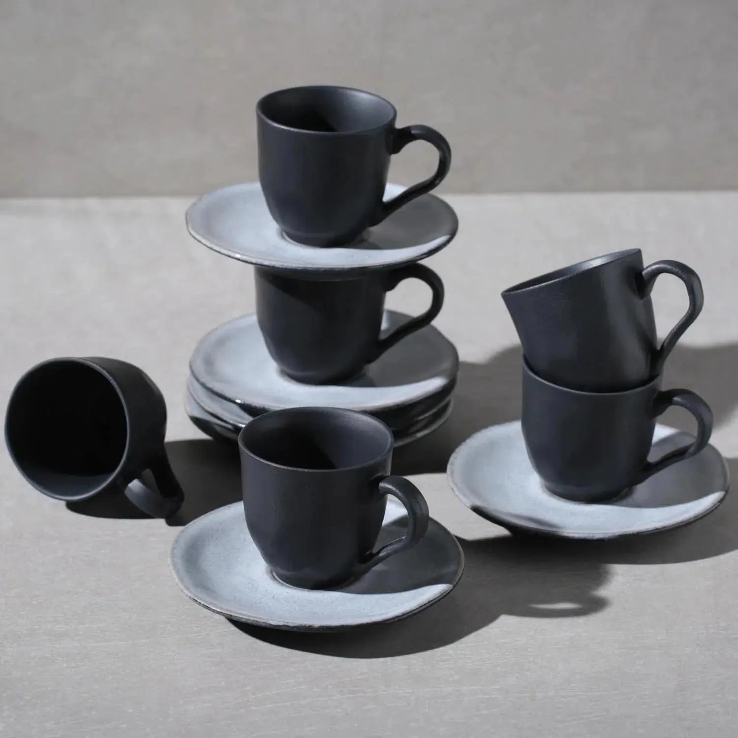 Jogo 6 Xícaras de Café com 6 Pires Stoneware Orgânico Concreto/Dust 120ml Porto Brasil