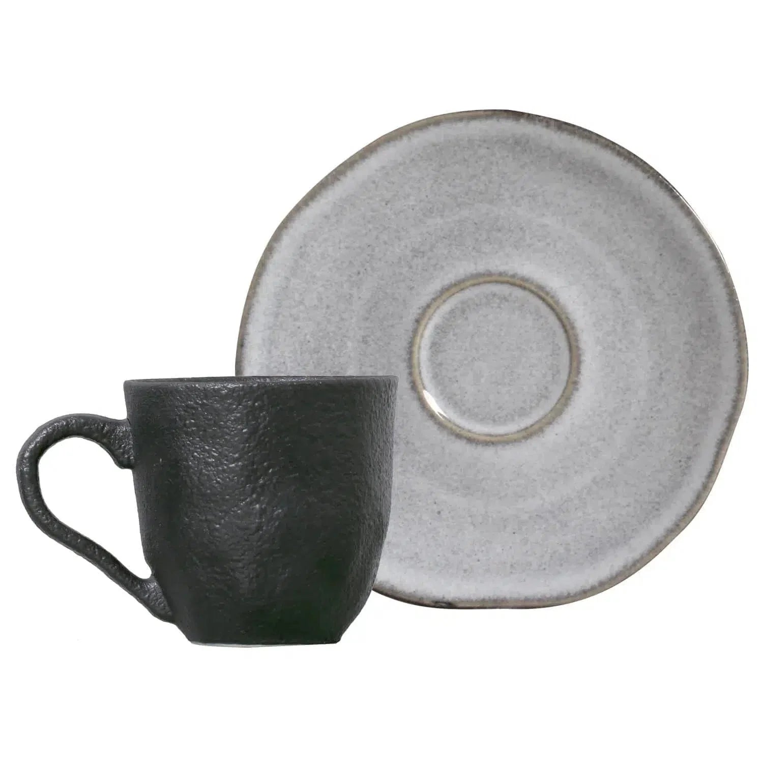 Jogo 6 Xícaras de Café com 6 Pires Stoneware Orgânico Concreto/Dust 120ml Porto Brasil