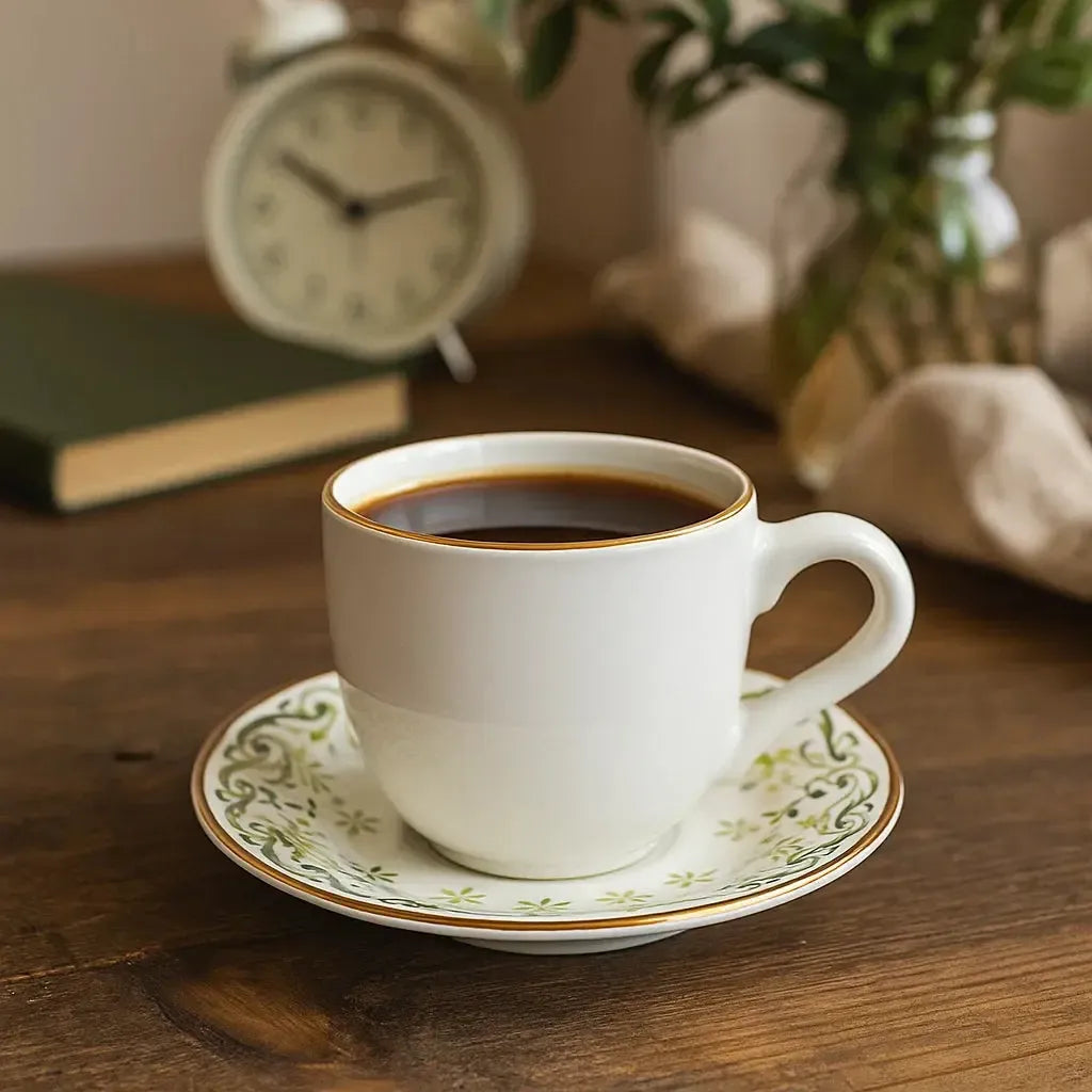 Jogo 6 Xícaras de Café com Pires Cerâmica Arabesco Verde 90ml Scalla