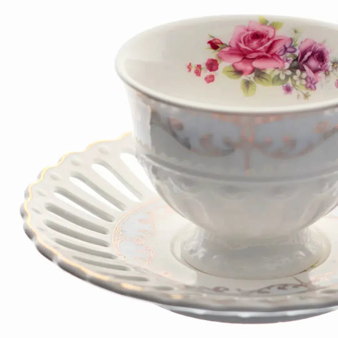 Jogo 6 Xícaras de Café com Pires New Bone China Mon Cheri 80ml L'Hermitage