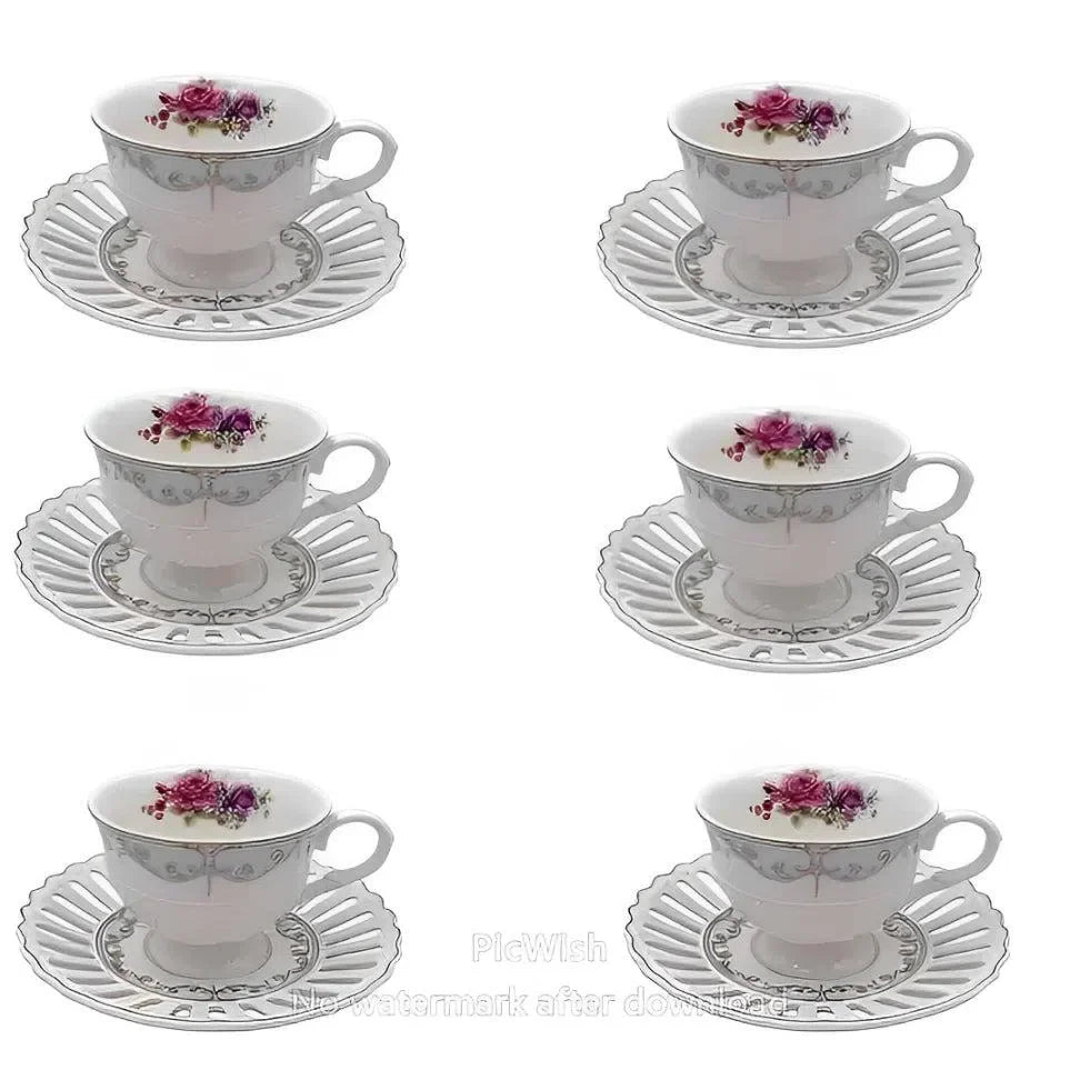 Jogo 6 Xícaras de Café com Pires New Bone China Mon Cheri 80ml L'Hermitage